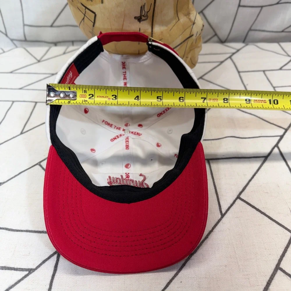 Sunday Golf Hat OS White Red Embroidered Logo Adjustable Strapback Dad Cap